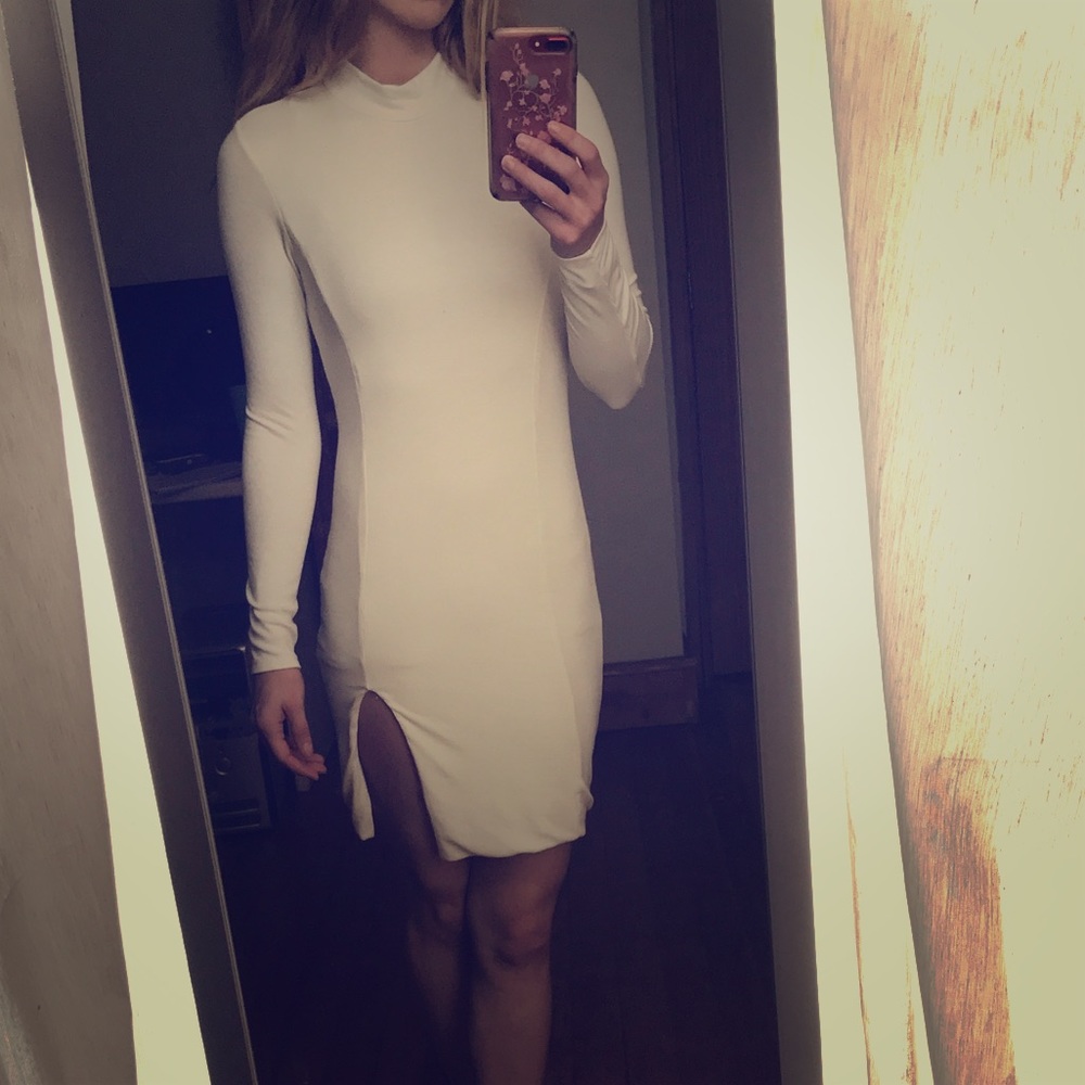 Egg shell sweater dress with slit